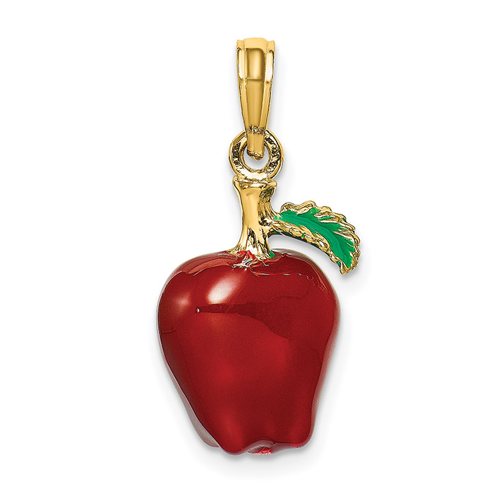 enameled red delicious apple pendant 14k gold
