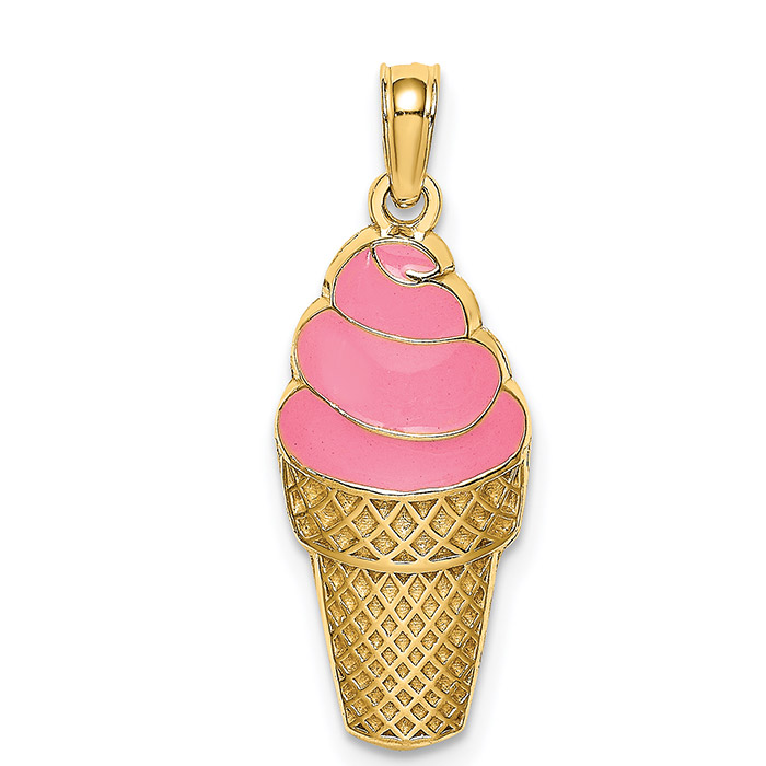 enameled strawberry ice cream cone pendant 14k gold
