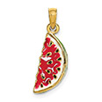 enameled watermelon pendant with seeds 14k gold