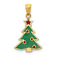 red and green enameled christmas tree pendant 14k gold