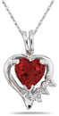 Heart Garnet & Diamond Pendant, 10K White Gold