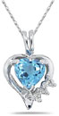 Heart Shape Blue Topaz & Diamond Pendant in 10K White Gold