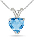 6mm Heart-Shaped Blue Topaz Necklace, 14k White Gold