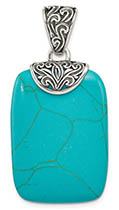 Large Antiqued Sterling Silver Turquoise Pendant with Paisley Bail