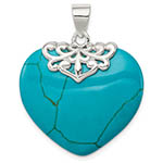 Large Heart Shaped Turquoise Pendant, Sterling Silver