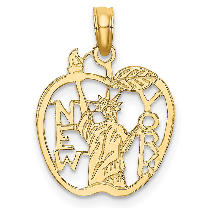 new york statue of liberty big apple pendant 14k gold
