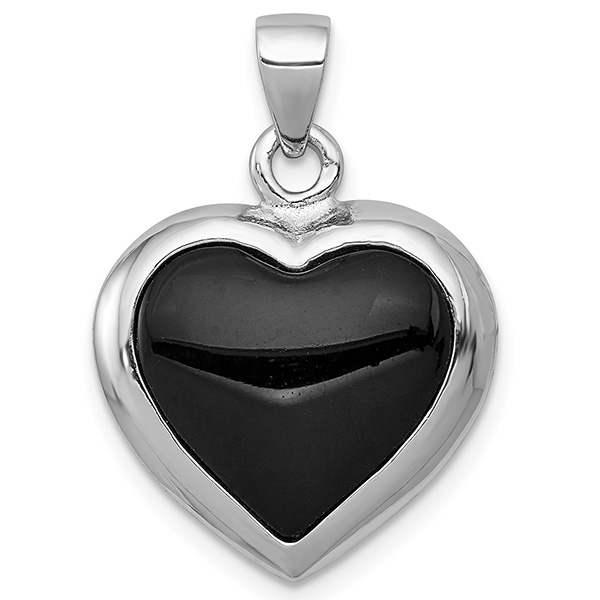Reversible Black Onyx and White Mother of Pearl Heart Pendant, Sterling Silver