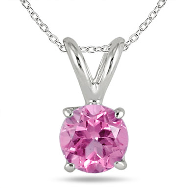 Round Pink Sapphire Necklace Made in 14K White Gold