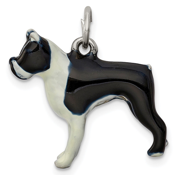 Sterling Silver Black and White Boston Terrier Dog Charm Pendant