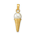 vanilla bead ice cream cone pendant 14k gold