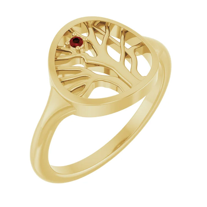 1-Stone Personalized Family Tree Gemstone Ring 14K Gold