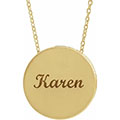 14K Gold Personalized Engravable Scroll Disc Pendant Necklace