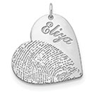 14K White Gold Engravable Fingerprint Heart Charm Pendant