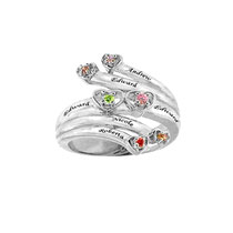 Adam & Eve Family Heart Birthstone Ring in Sterling Silver
