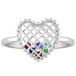 caged birthstone mother's gemstone heart ring - white gold