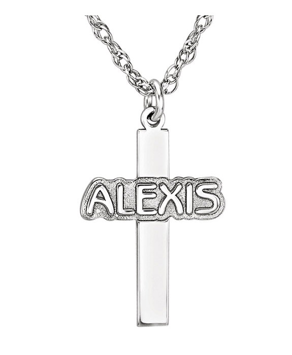 Women's Custom Nameplate Cross Necklace in Sterling Silver