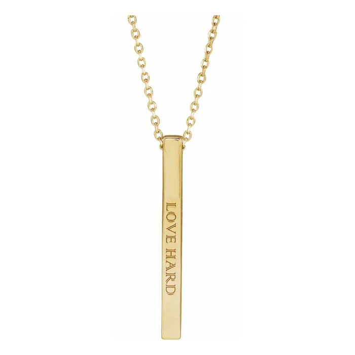Engravable Four Sided Vertical Bar Necklace 14K Gold