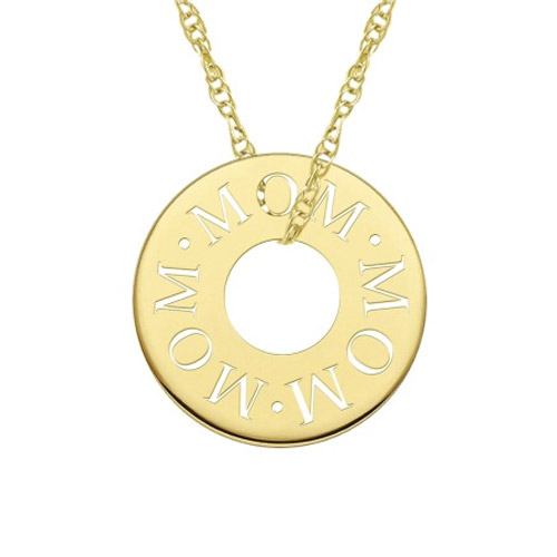 Gold Mom Stamped Circle Necklace