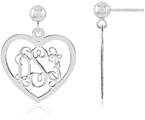 Heart Monogram Earrings, Sterling Silver