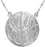 Large Handmade Engraved Monogram Medallion Necklace in Sterling Silver