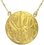 Large Yellow Gold Handmade Engraved Monogram Medallion Necklace