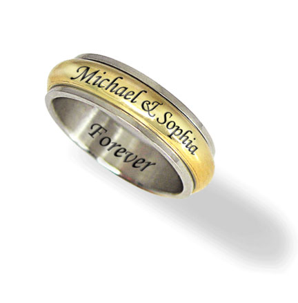 Men's Stainless Steel and Gold Tone 8mm Personalized Spinner Ring