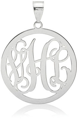 Monogram Medallion Pendant, 14K White Gold