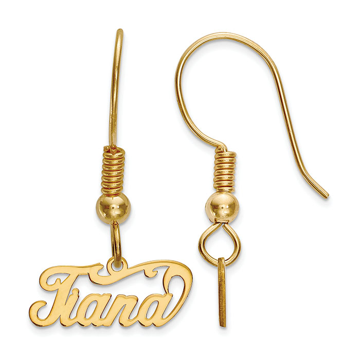 Personalized Name Dangle Earrings, 14K Gold