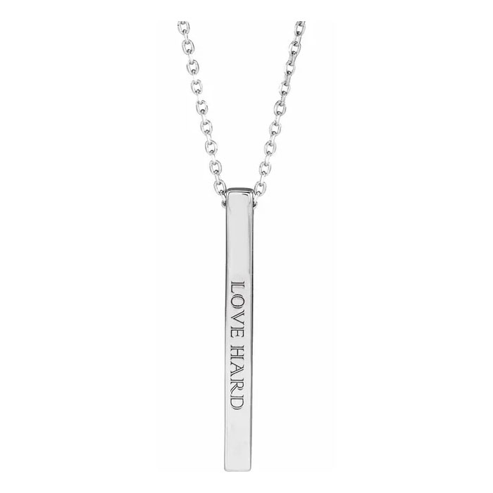 Personalized 4-Sided Vertical Bar Necklace 14K White Gold