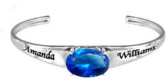Personalized Birthstone Cuff Bangle Bracelet with Oval CZ in Sterling Silver