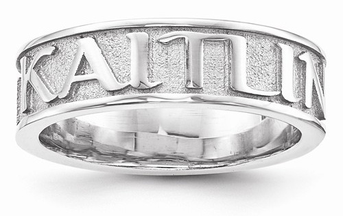 Sandblasted Custom Personalized Name Band Ring in Sterling Silver
