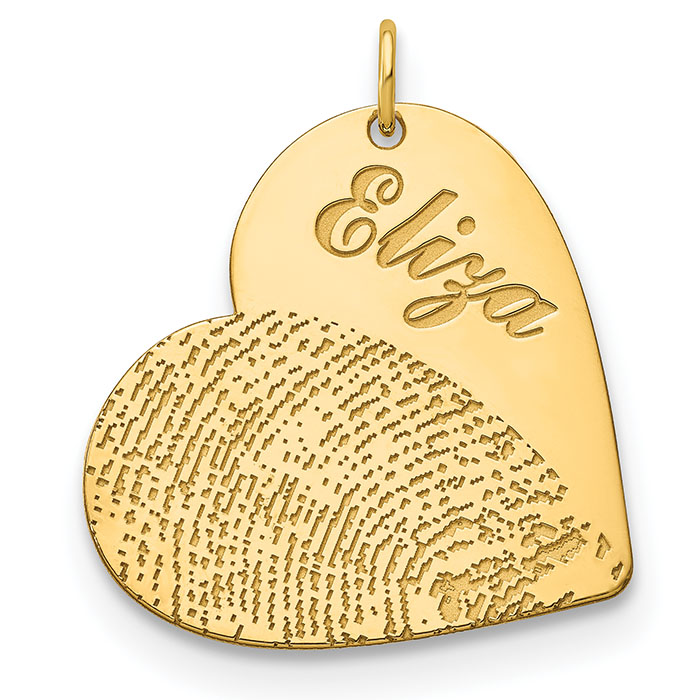 Personalized Fingerprint Heart Charm Pendant 14K Gold
