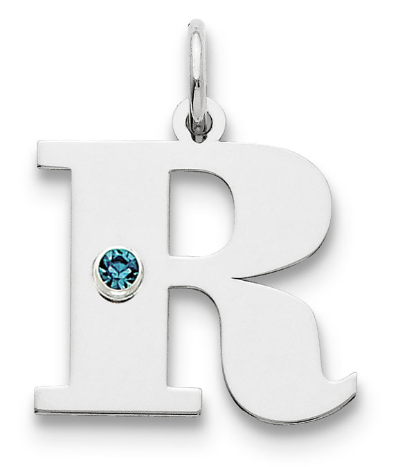 Personalized Initial Birthstone Charm Pendant in Sterling Silver