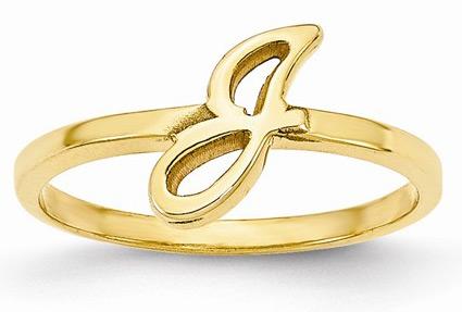Personalized Script Initial Ring, 14K Yellow Gold