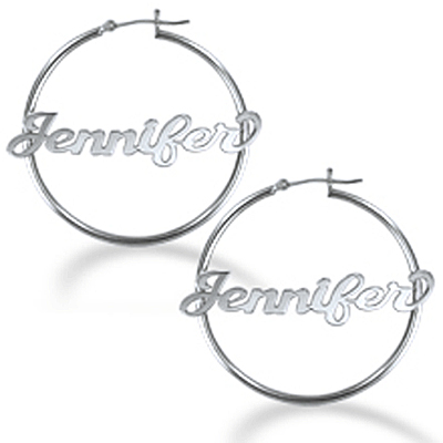 Personalized Name Polished Hoop Earrings in Sterling Silver
