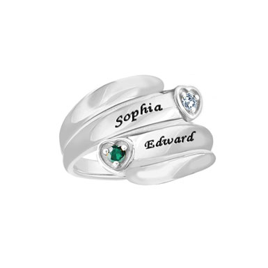 Personalized Promise Ring With CZ Birthstone in Sterling Silver