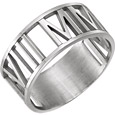 Women's Personalized Roman Numeral Date Wedding Band Ring in White Gold