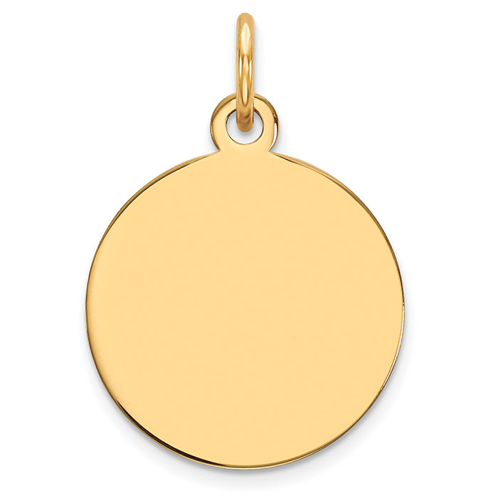 Small 1/2 Inch Engravable Round Disc Charm Pendant 14K Gold