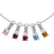 Sterling Silver Mother's Necklace with 5 Birthstone Pendants