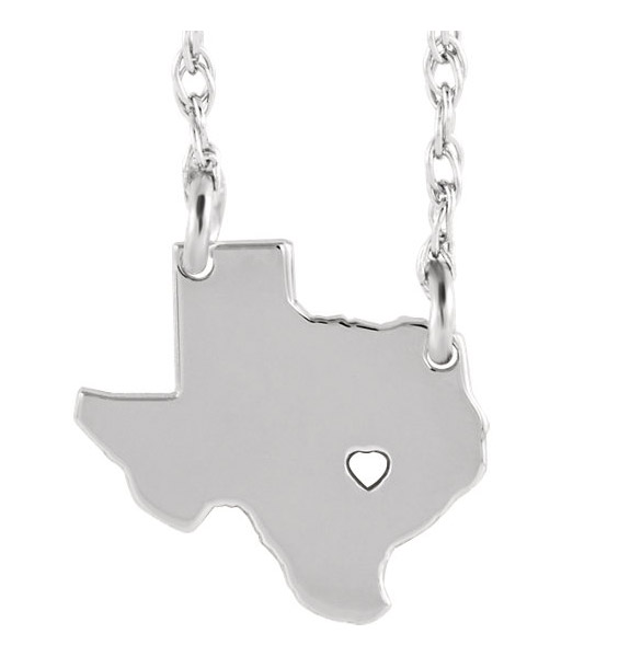 Texas State Necklace with Pierced Heart in Sterling Silver