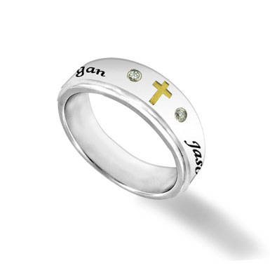 Women's Stainless Steel Cross and CZ Personalized Spinner Ring