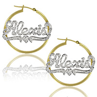 Yellow Gold Custom Stud Name Earrings with Rhodium