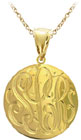 Yellow Gold Handmade Engraved Monogram Medallion Pendant Necklace