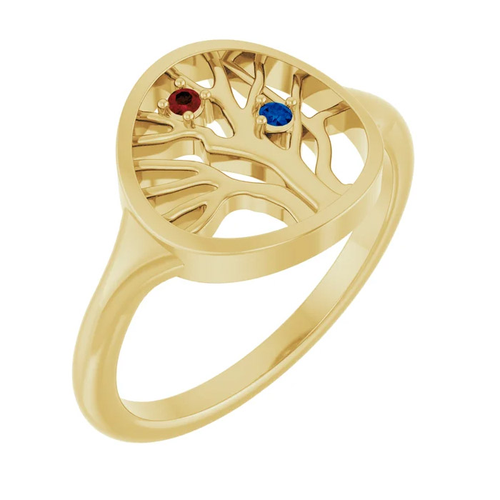 2-Stone Personalized Family Tree Gemstone Ring 14K Gold