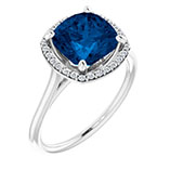 Cushion-Cut Lab Grown Blue Sapphire and 1/6 Carat Diamond Ring
