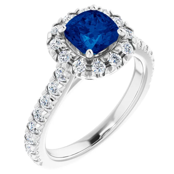 1.27 carat cushion-cut sapphire and diamond halo ring