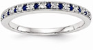 Blue Sapphire and Diamond Wedding Band Ring, 14K White Gold