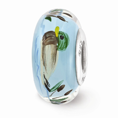 Blue Duck Glass Bead, Sterling Silver (Hand-Painted)
