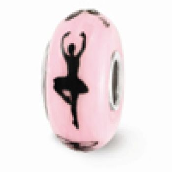 Pink Ballerina Glass Bead, Sterling Silver (Hand-Painted) 2