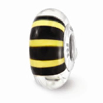 Yellow and Black Bumblebee Glass Bead in Sterling Silver (Hand-Painted) 3